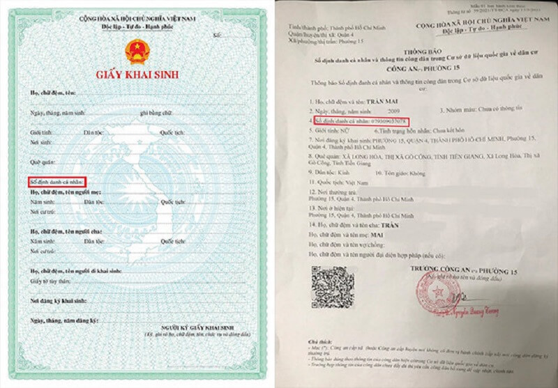 Trẻ em có mã định danh trên giấy khai sinh