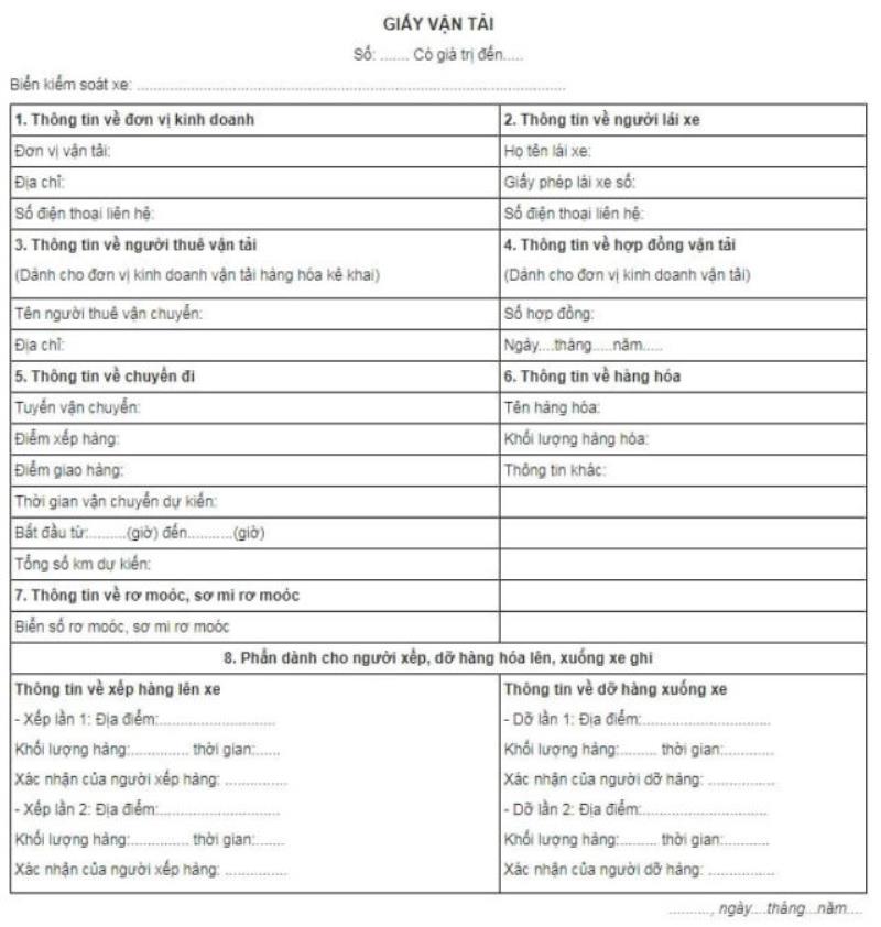Giấy vận tải là giấy tờ bắt buộc khi vận chuyển hàng hóa