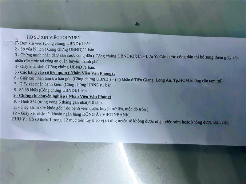 Hồ sơ xin vào Pouyuen gồm những gì?
