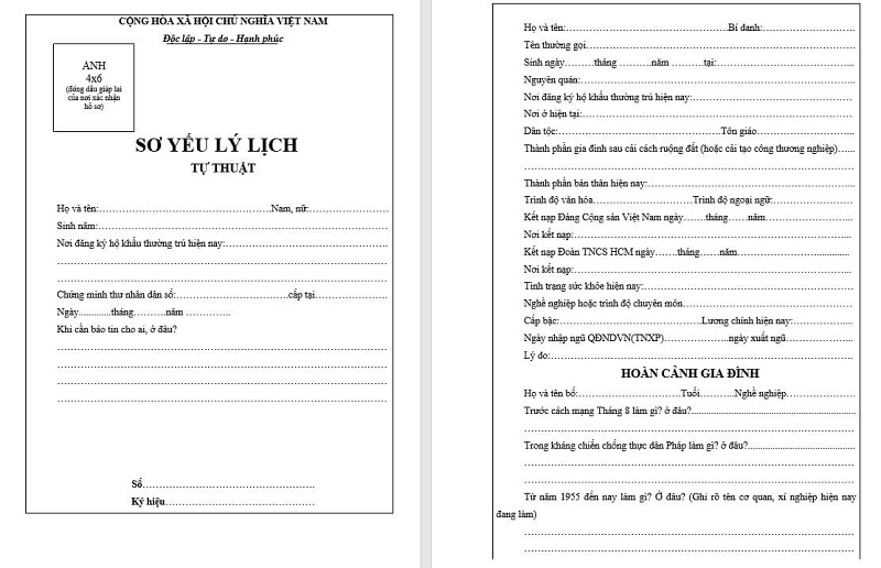 Sơ yếu lý lịch tự thuật cùng các giấy tờ khác