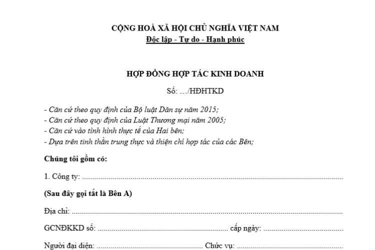 Hợp đồng hợp tác kinh doanh BCC