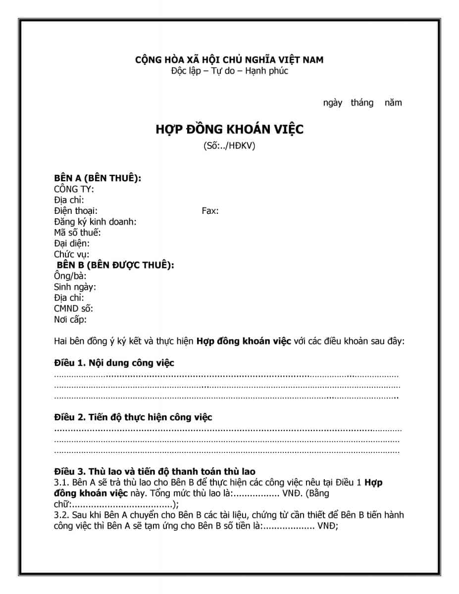 Giống với cấu trúc của các hợp đồng khác