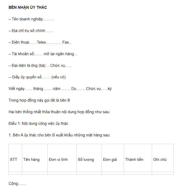 Nội dung được thể hiện qua từng điều khoản