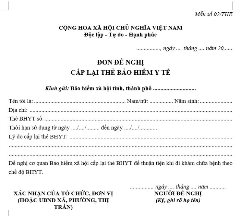 Hướng dẫn điền đơn đề nghị cấp lại thẻ BHYT chuẩn