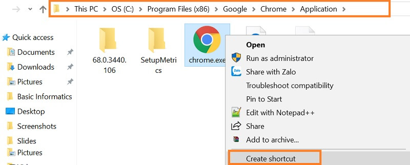 Hướng dẫn cách tạo shortcut