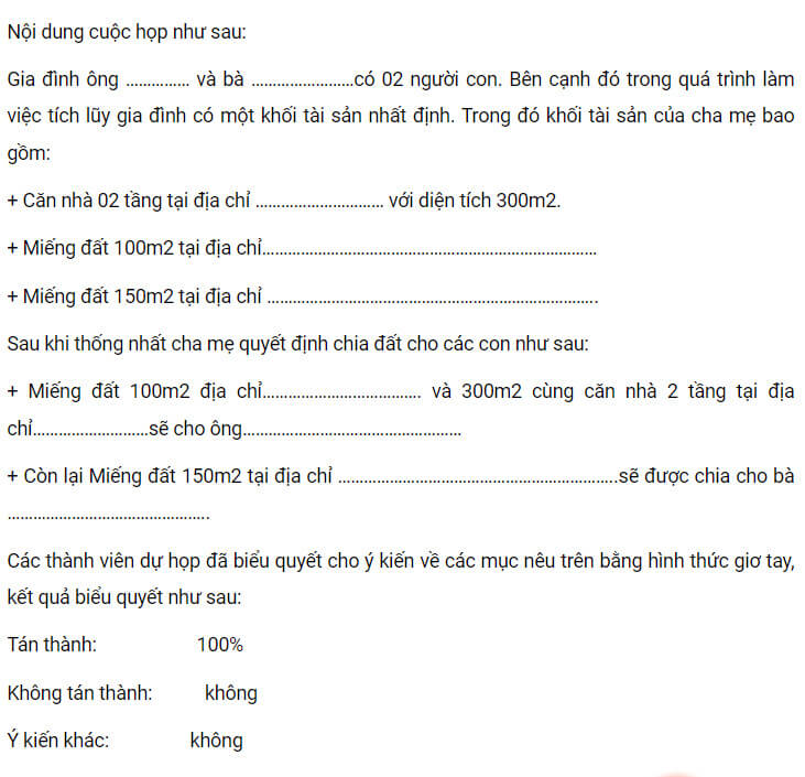 Trình bày chi tiết về các nội dung trong biên bản