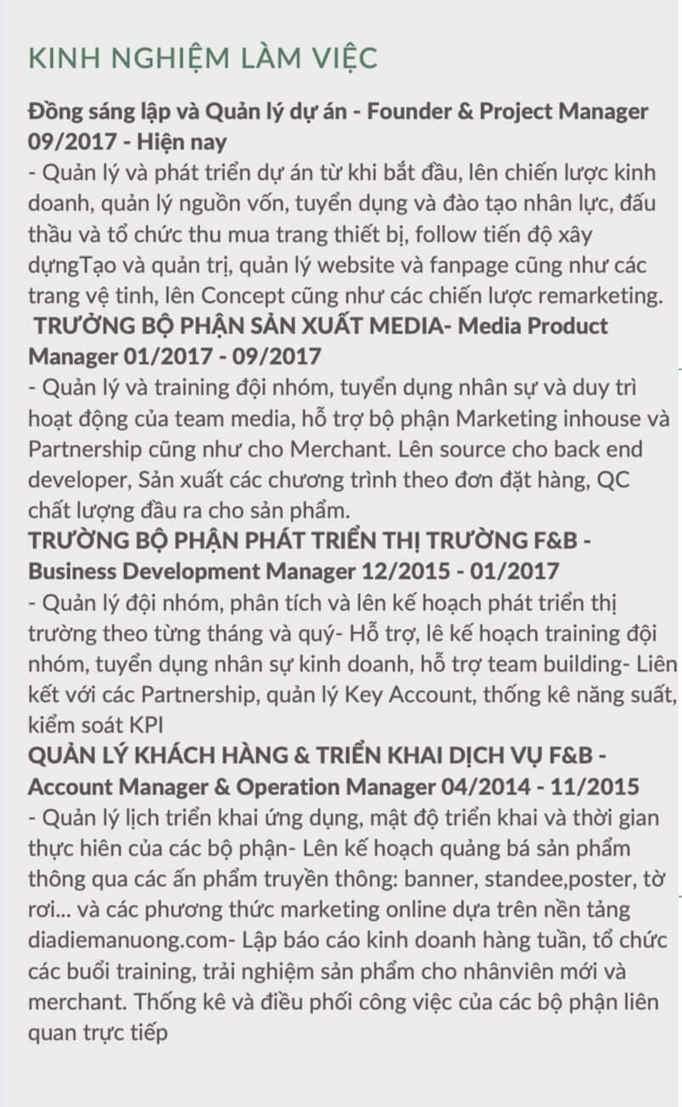 Kinh nghiệm làm việc