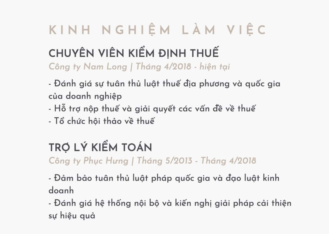 Kinh nghiệm trong công việc