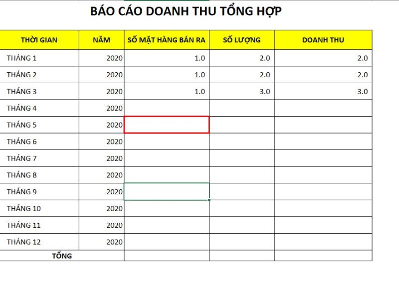 Mẫu báo cáo doanh thu số 3