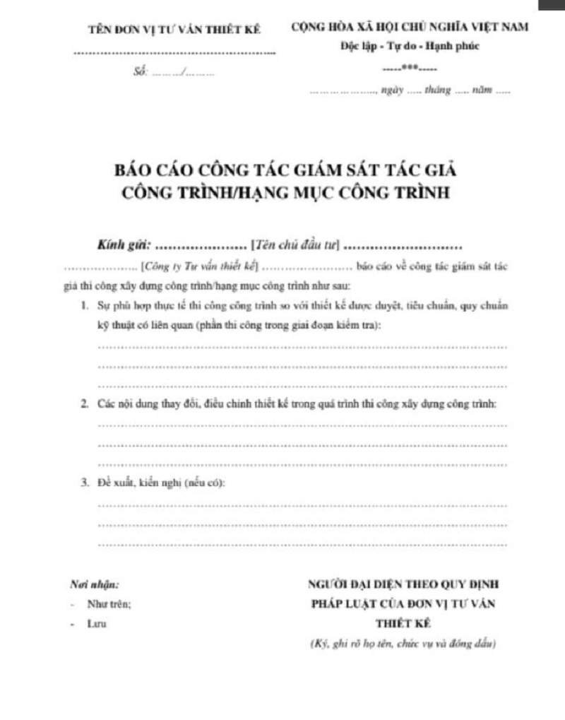 Lập báo cáo giám sát tác giả thiết kế
