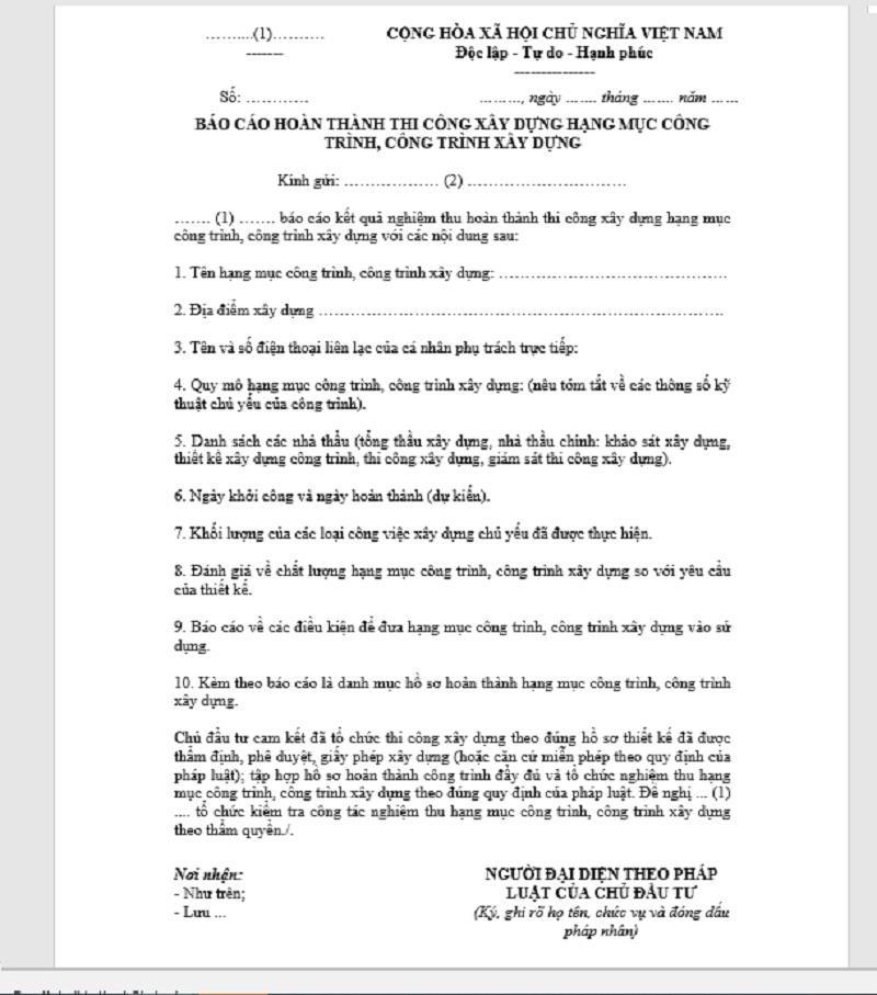 Viết nội dung báo cáo hoàn thành công trình