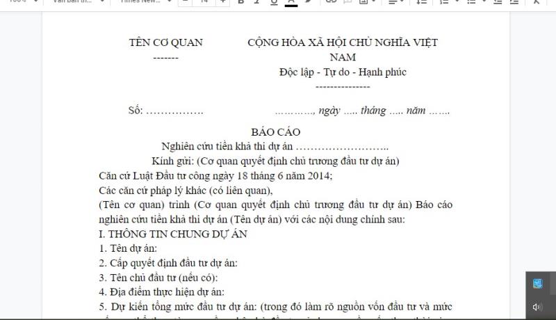 Nội dung trong mẫu báo cáo nghiên cứu khả thi