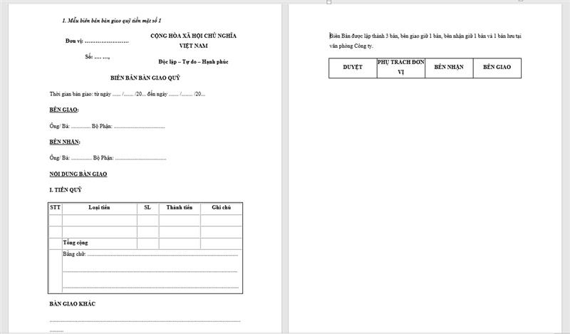 Hướng dẫn viết biên bản bàn giao quỹ tiền mặt