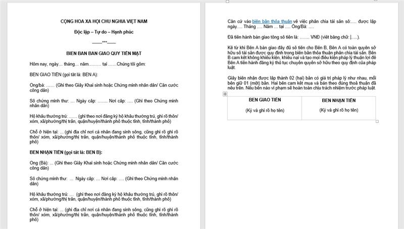 Viết nội dung trong biên bản bàn giao quỹ tiền mặt
