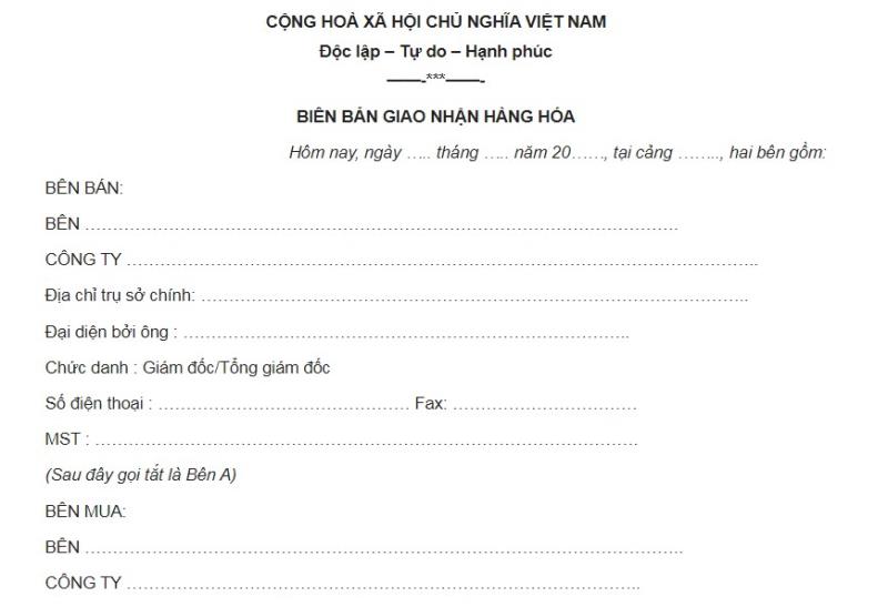 Hướng dẫn cách trình bày nội dung trong mẫu biên bản giao nhận đối với hàng hóa