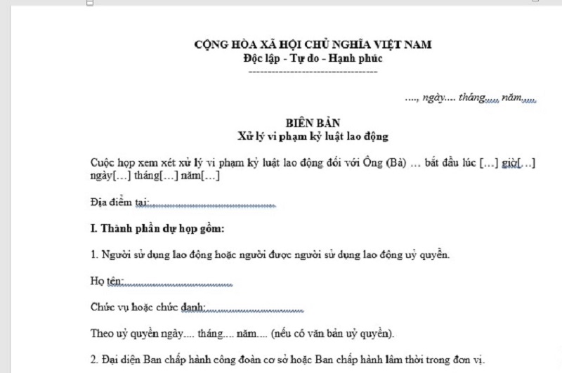 Mẫu biên bản họp xử lý kỷ luật sa thải là gì