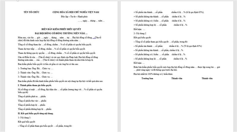 Viết phần đầu mẫu Biên bản kiểm phiếu