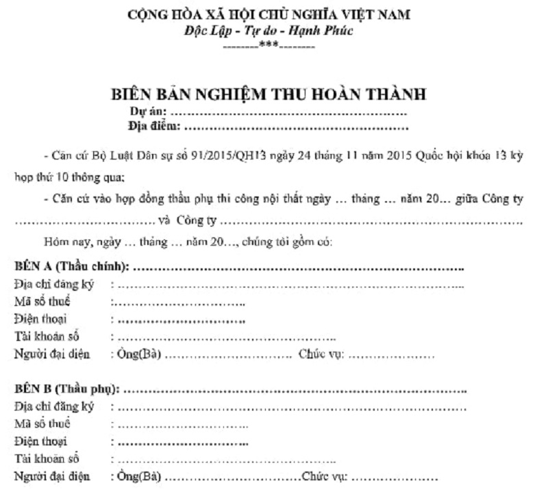 Tải mẫu biên bản nghiệm thu khối lượng