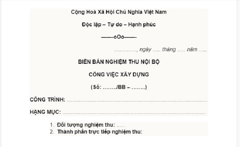 Cách viết mẫu biên bản nghiệm thu nội bộ của nhà thầu