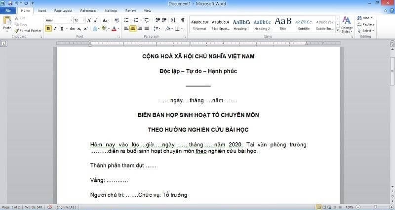 Download mẫu biên bản sinh hoạt chuyên môn