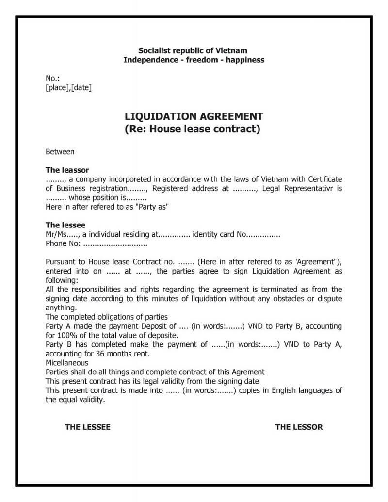 Nội dung mẫu biên bản thanh lý hợp đồng tiếng Anh