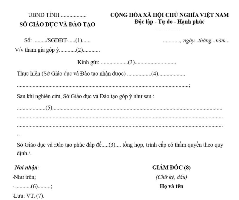 Nội dung công văn ghi rõ thông tin trả lời góp ý dự thảo