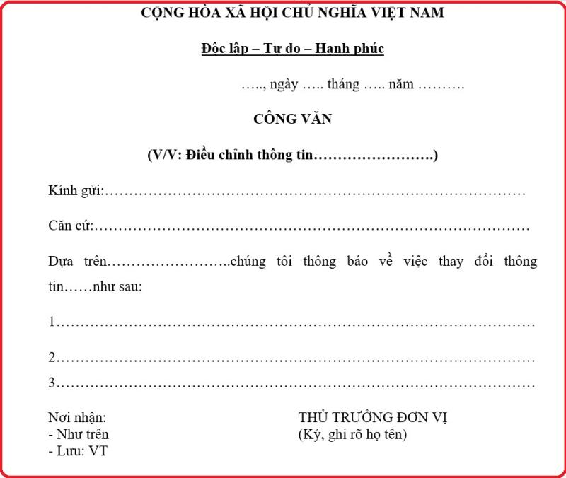 Tìm hiểu đôi nét về mẫu công văn điều chỉnh thông tin cập nhật
