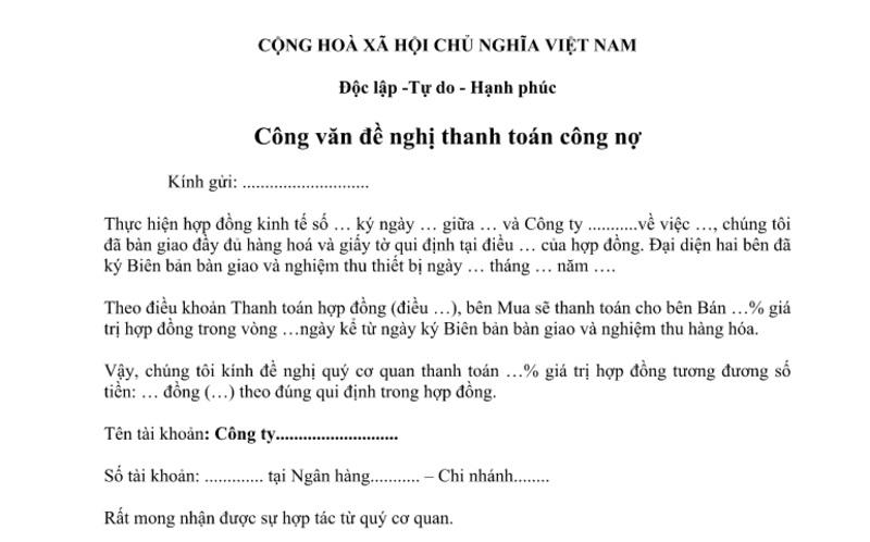 Khái niệm mẫu đề nghị thanh toán công nợ