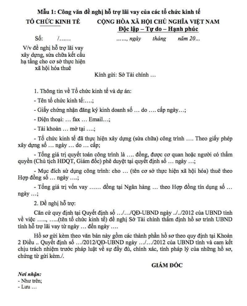 Đơn đề nghị hỗ trợ cho tổ chức