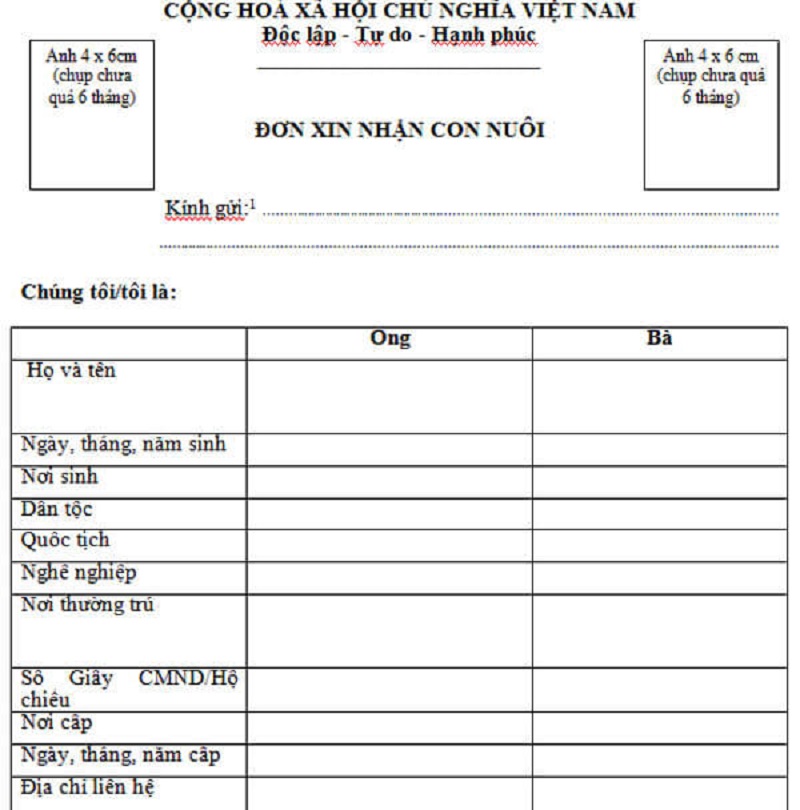 Cách viết đơn xin nhận con nuôi