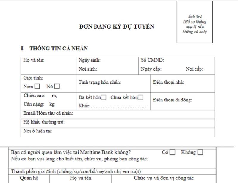 Trình bày hình thức mẫu đơn ứng tuyển MSB
