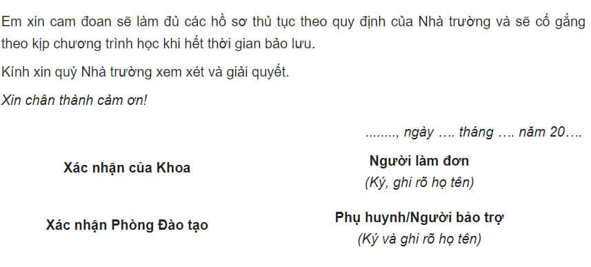 Ghi các thông tin ở phần cuối đơn