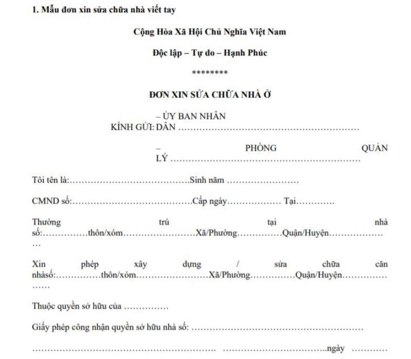 Cách viết mẫu đơn xin sửa chữa nhà