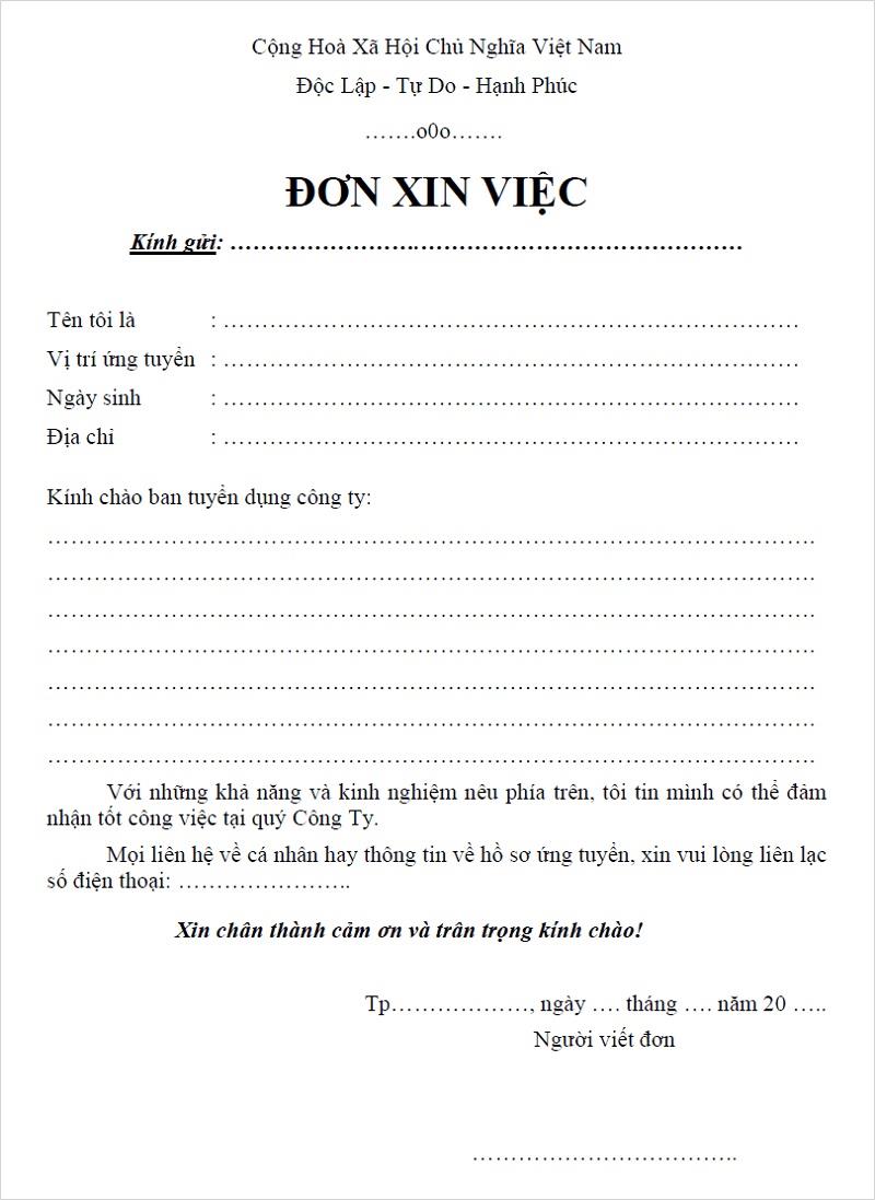 Cách viết đơn xin việc FPT 