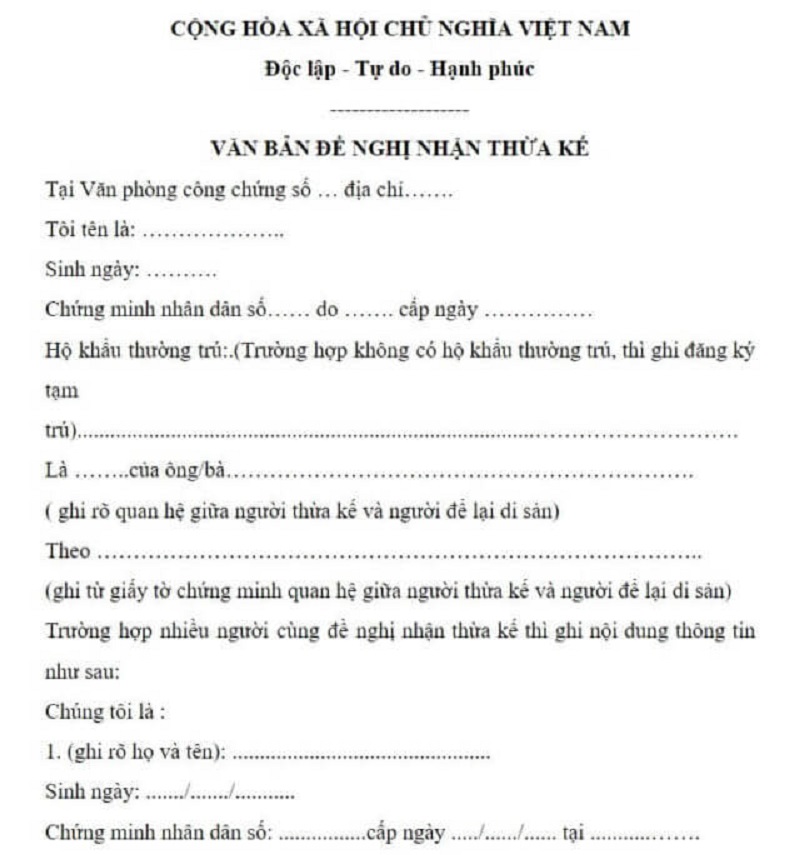 Viết mẫu đơn xin xác nhận quyền thừa kế