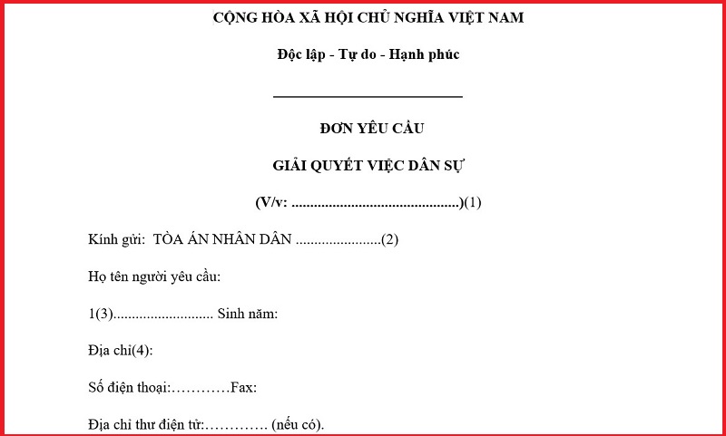 Tìm hiểu mẫu đơn yêu cầu giải quyết việc dân sự