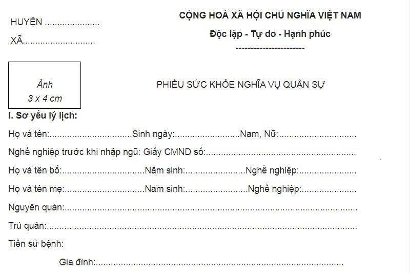 Điền thông tin trong mẫu giấy khám sức khỏe cho đối tượng tham gia hoạt động NVQS