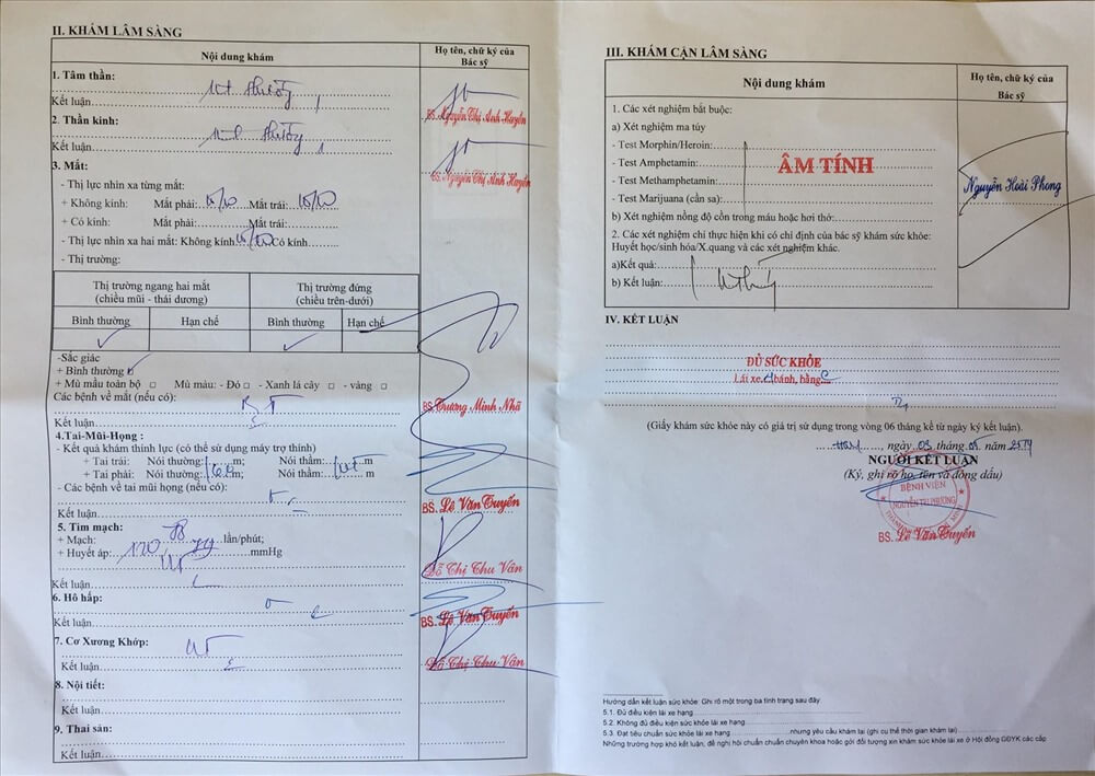 Phần thông tin dành cho bác sĩ khám
