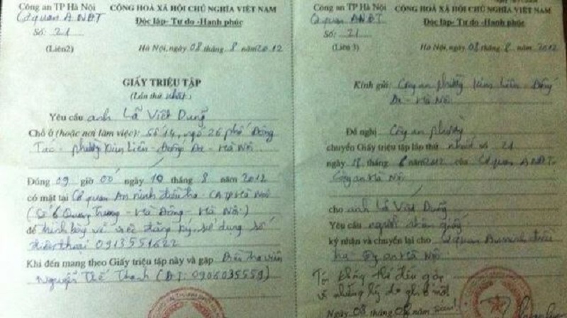 Nêu rõ thời gian và nội dung triệu tập