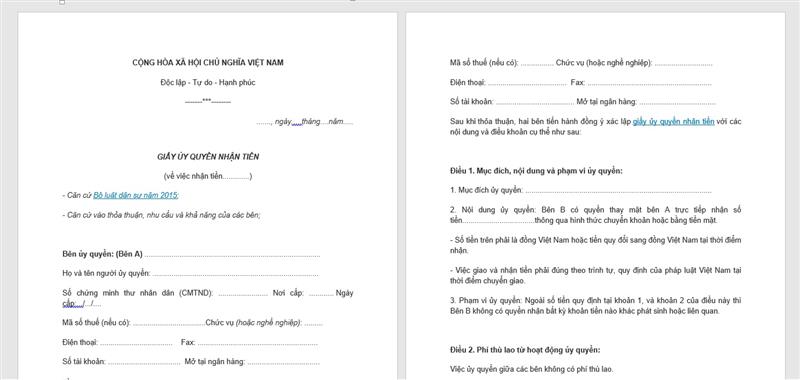 Viết nội dung chính mẫu Giấy ủy quyền nhận tiền