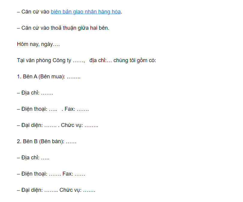 Trình bày thông tin của bên mua và bên bán