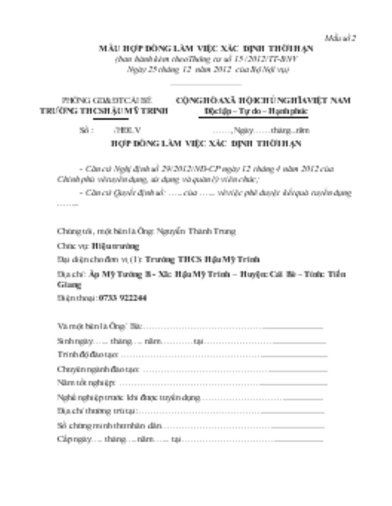 Điều khoản làm việc xác định thời hạn