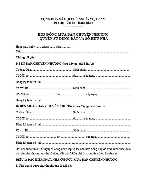 Đảm bảo được cấu trúc trong mẫu giấy mua bán đất viết tay
