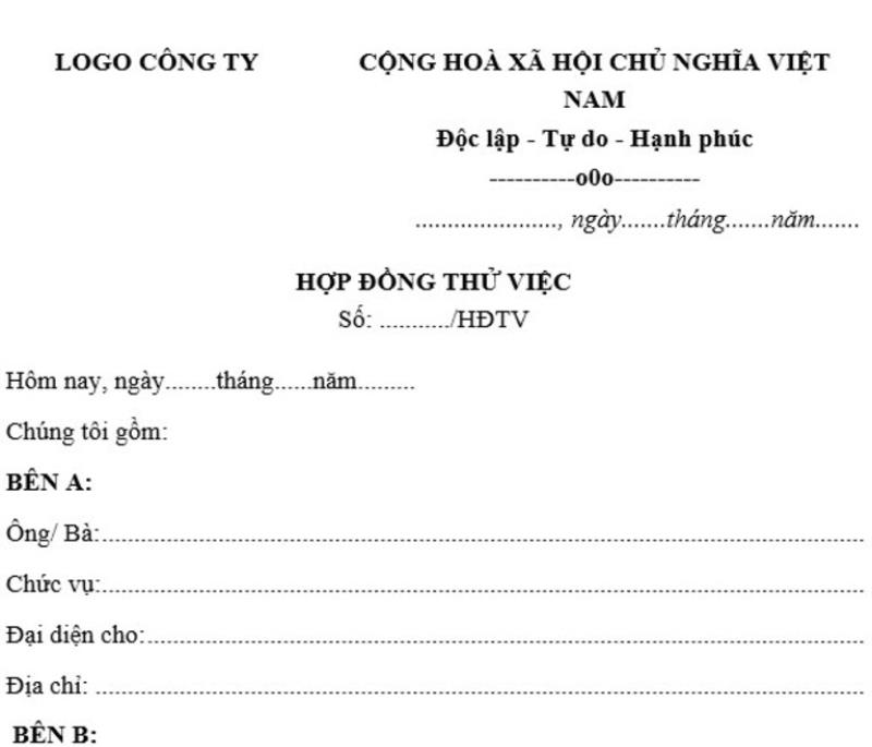Nội dung cần có trong mẫu hợp đồng thử việc
