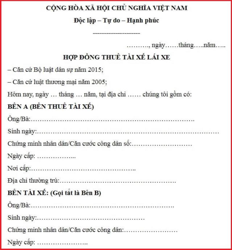 Hợp đồng thuê lái xe du lịch cần thiết cho đôi bên