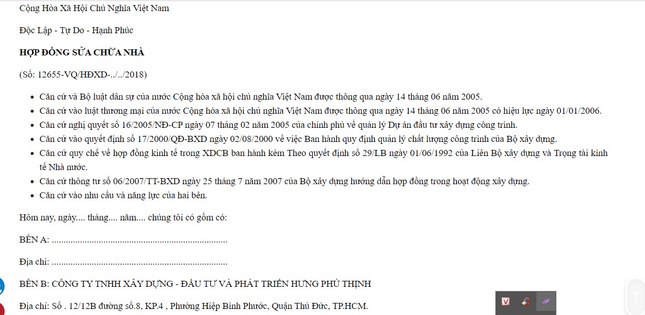 Tìm hiểu thêm về hợp đông sửa nhà trọn gói