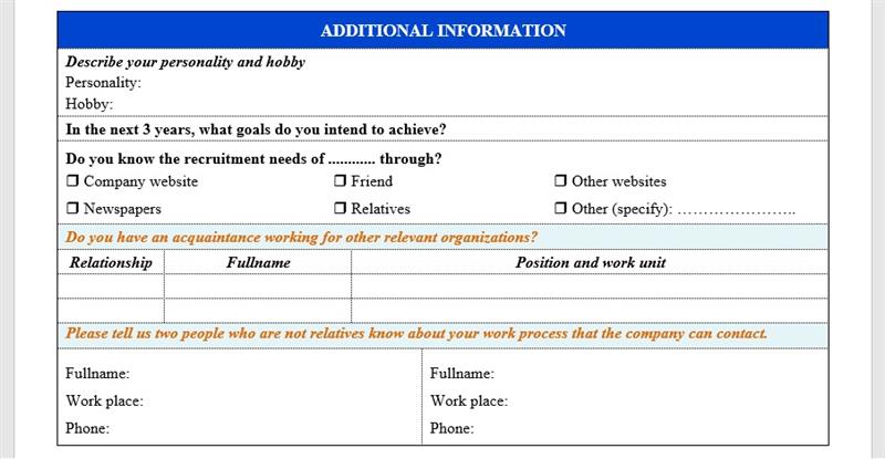 Mô tả thông tin thêm trong CV tiếng Anh ngành xây dựng