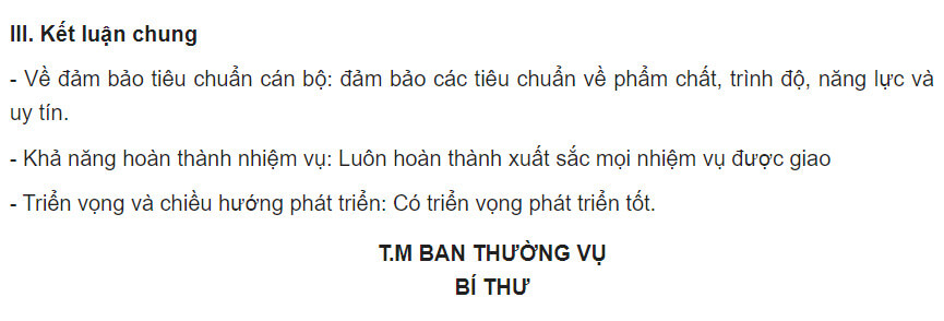 Đưa ra kết luận đối với việc đánh giá