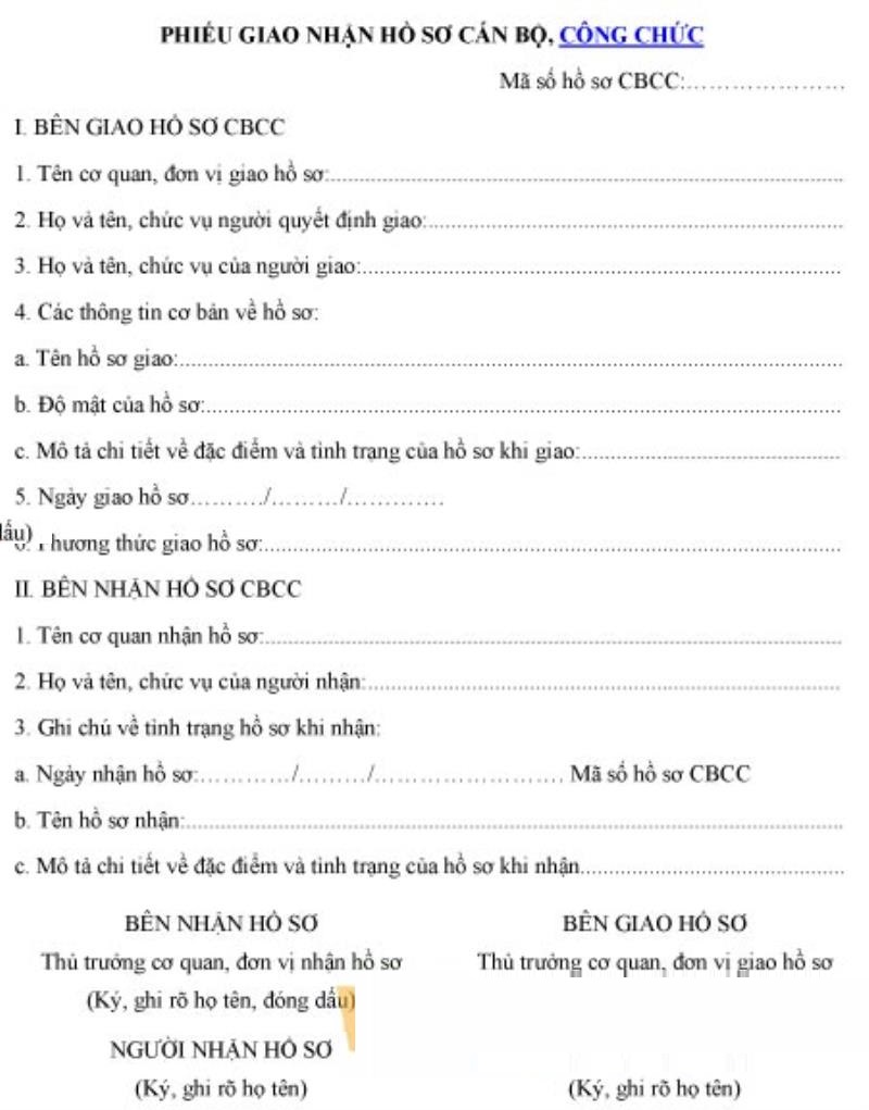 Tìm hiểu chung phiếu giao nhận hồ sơ cán bộ công chức