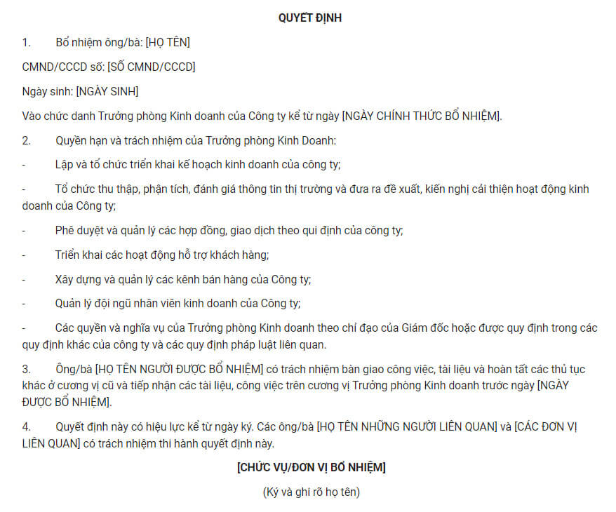 Trình bày các nội dung quan trọng của quyết định